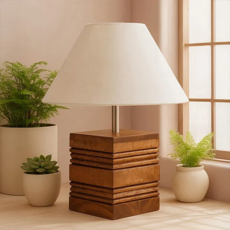 Snow Cube Fabric Table Lamp - White,Brown media 3