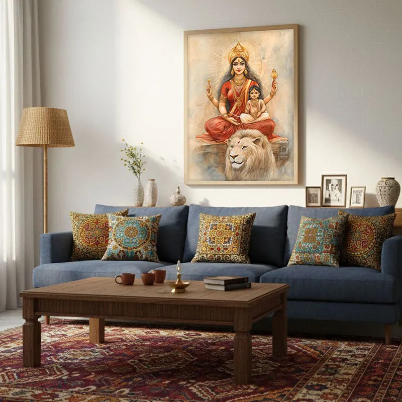 Jagadamba Spiritual Archival Paper Wall Painting - Natural Brown Frame media 4