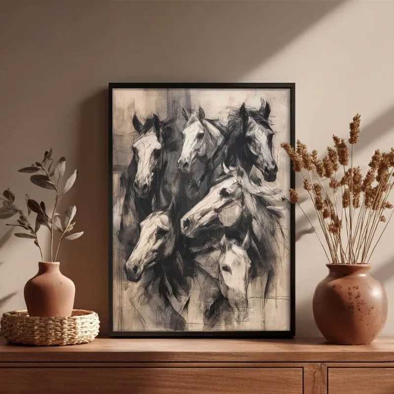Noble Horses Wall Painting With Black Frame media 5