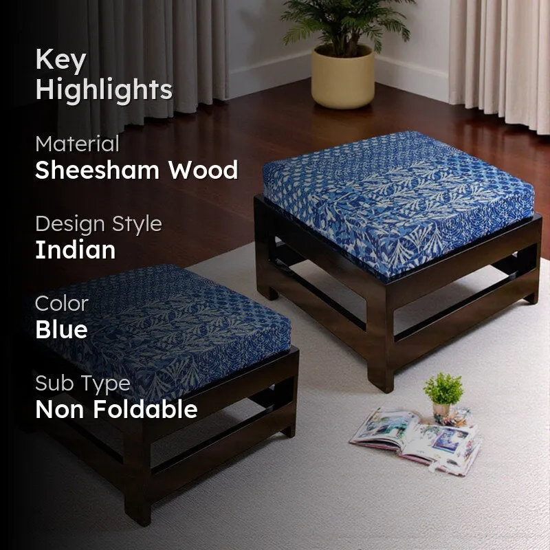 Mavro Sheesham Wooden Bench with Cushions (Blue) - Four Piece Set media 2