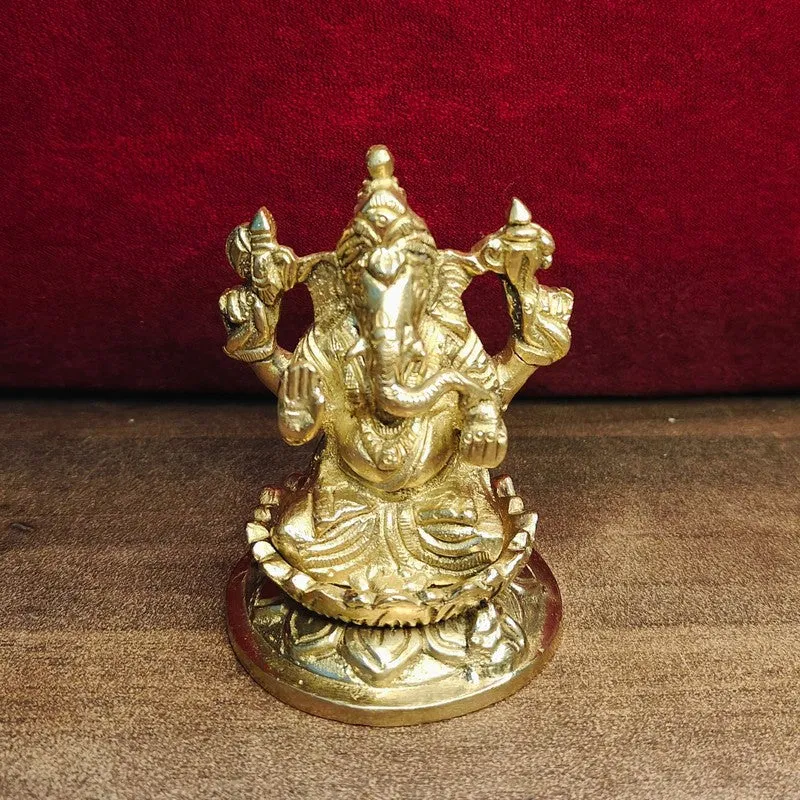 Ganesh Inkamal Brass Showpiece - Gold media 4