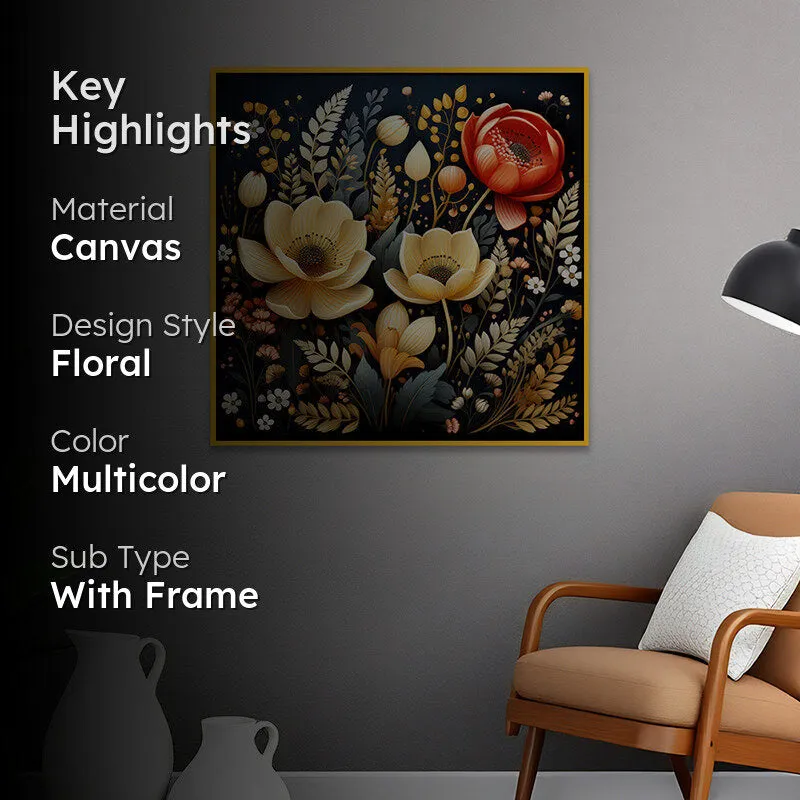 Blooms Of Erebos Canvas Wall Painting With Frame - Gold media 2