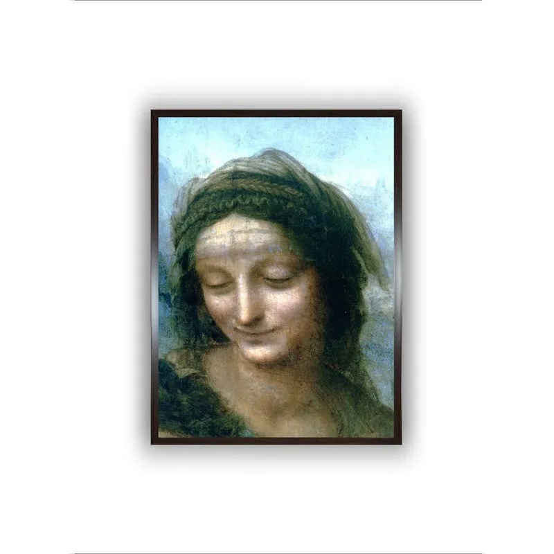 Front view of a rectangular framed portrait wall painting on a white background