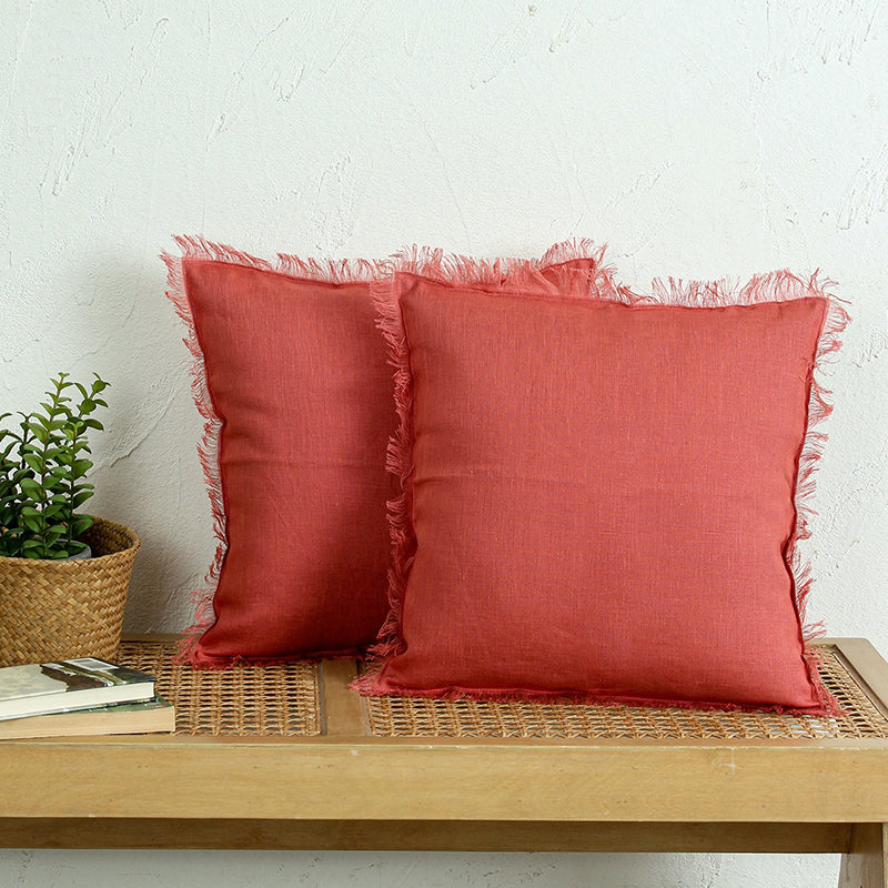 Elegant Edge Solid Cotton Cushion Cover (Red) - Set Of Two media 2