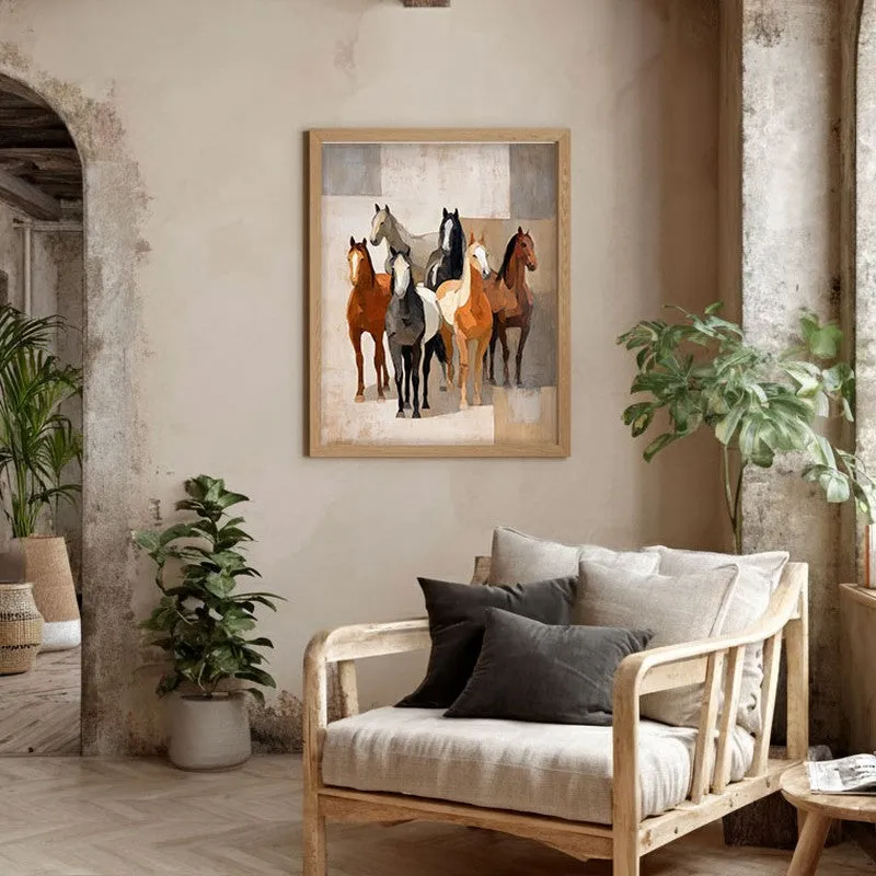 Modern Rustic Horse Wall Painting With Brown Frame media 5