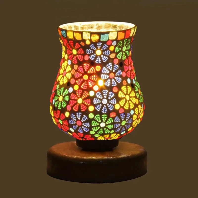 Raymira Mosaic Glass Table Lamp With Wooden Base - Multicolor media 6