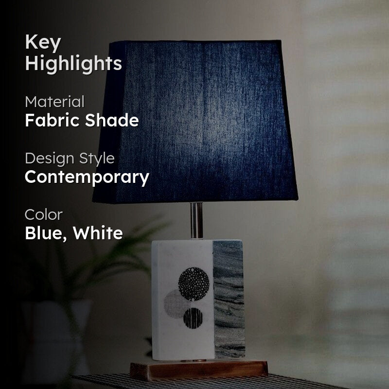 Blaze Printed Fabric Table Lamp With Marble & Copper Base - Blue,White media 2