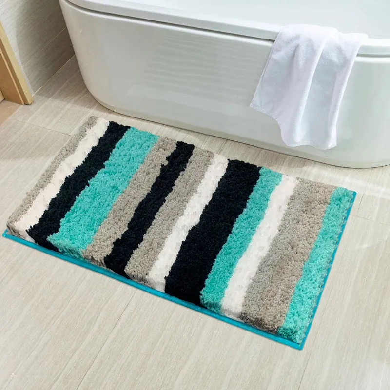 Strip Soft Microfiber Bath Mat - Aqua Blue media 1
