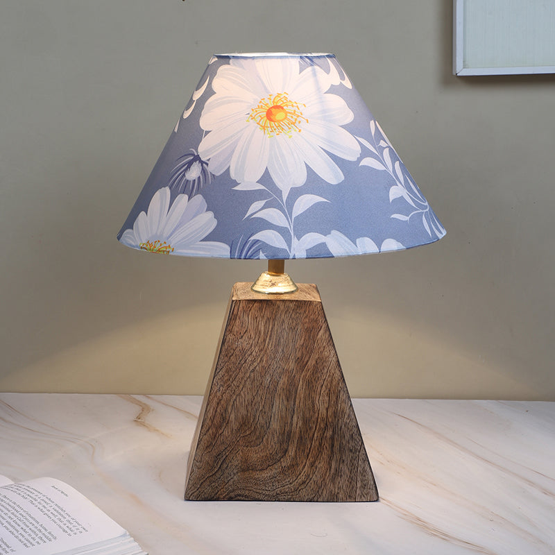 Daisy Blooms Obelisk Printed Mango Wood Table Lamp - White,Blue,Brown