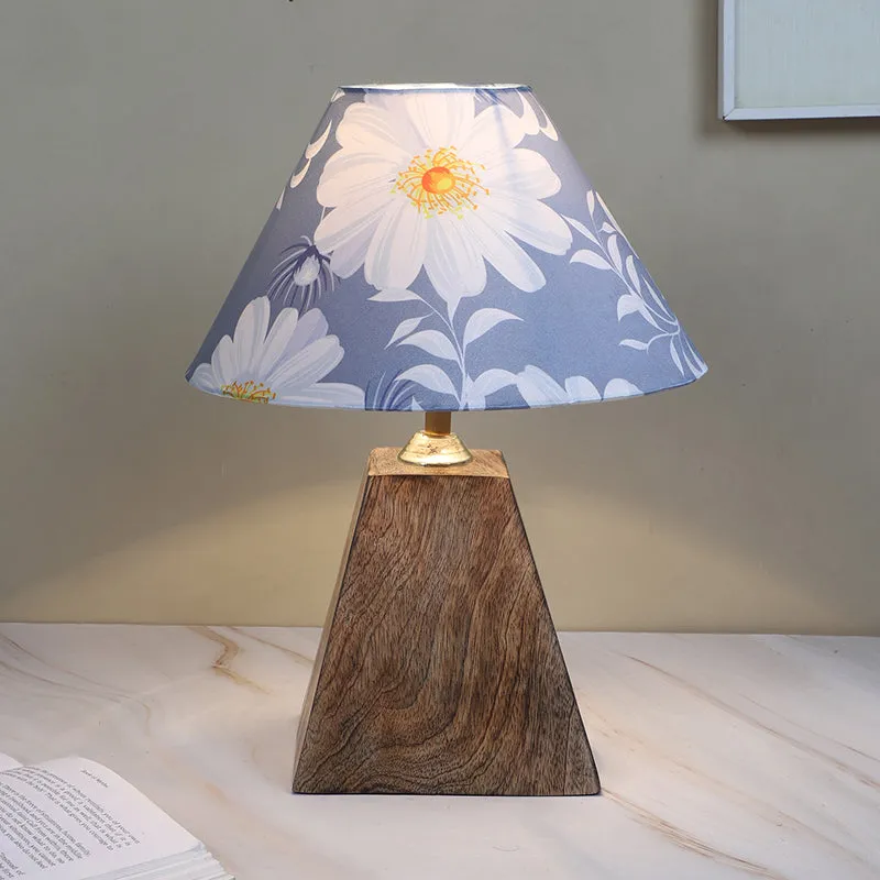 Daisy Blooms Obelisk Printed Mango Wood Table Lamp - White,Blue,Brown media 1