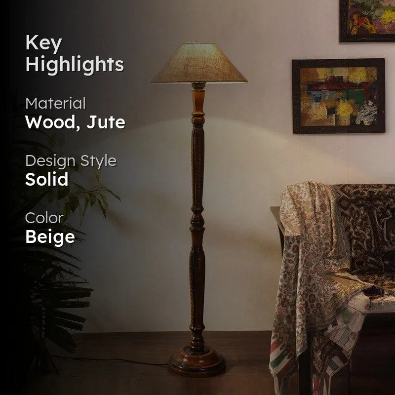 Deira Vintage Wooden Floor Lamp With Jute Shade - Beige media 2