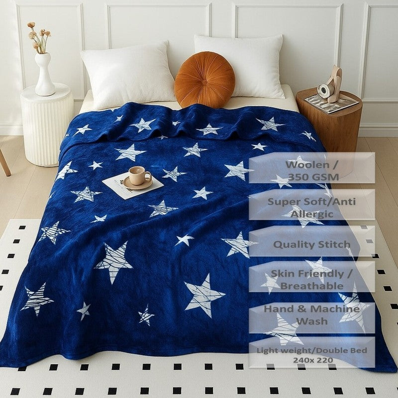 Stellara Abstract Woolen Blanket (Blue) - 350 GSM media 6
