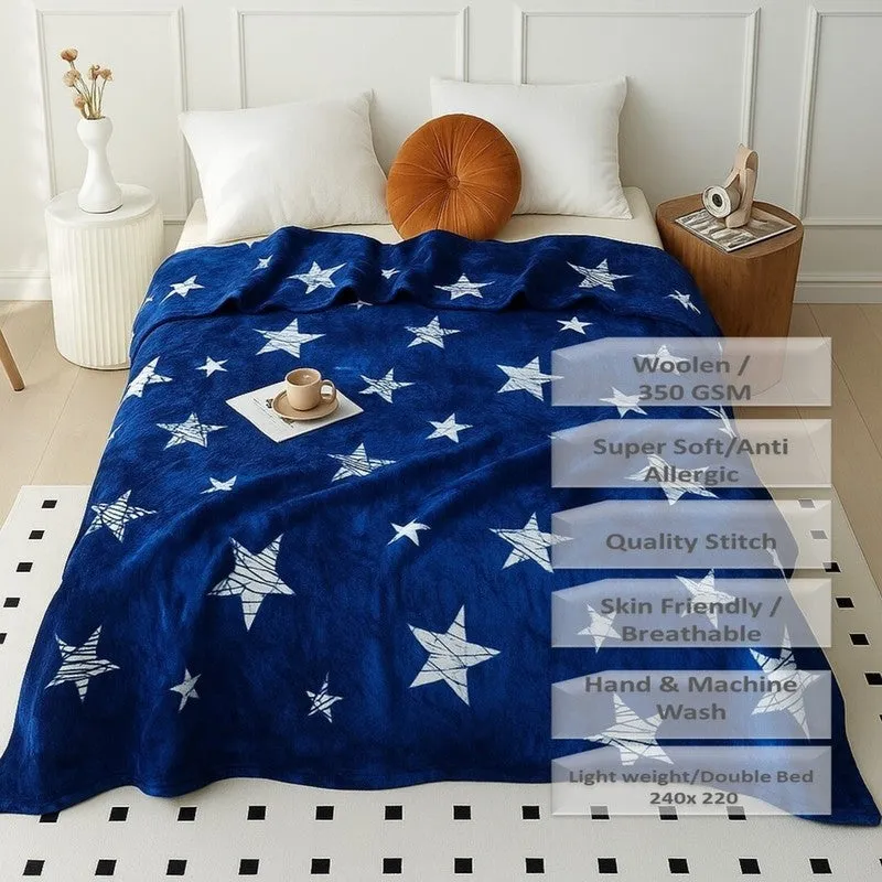Stellara Abstract Woolen Blanket (Blue) - 350 GSM media 6
