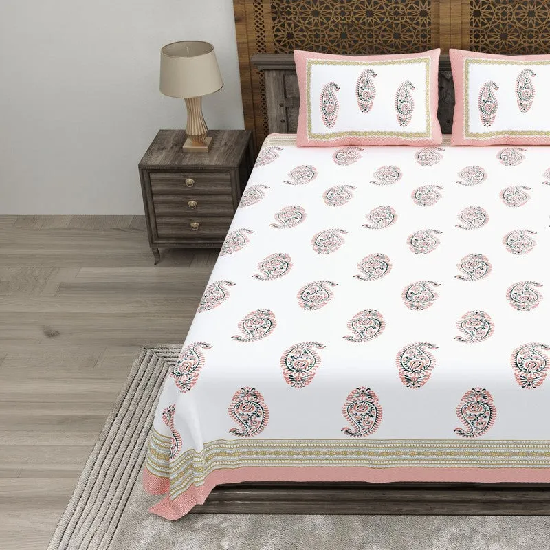 Arta Cotton Bedsheet (Peach,White) - 240 TC media 3