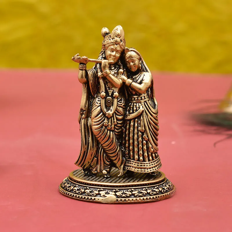 Auspicious Radha Krishna Brass Idol - Gold media 6