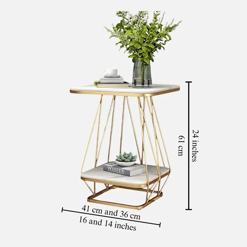 Solstice Form Metal Accent Table with Marble Top - White & Gold media 5