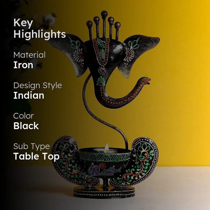 Sacred Ganesha Blessing Iron Tea Light Candle Holder media 2