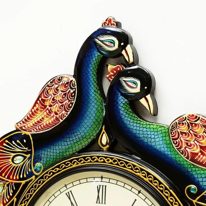 Handpainted Peacock Artwork Wood Wall Clock media 6