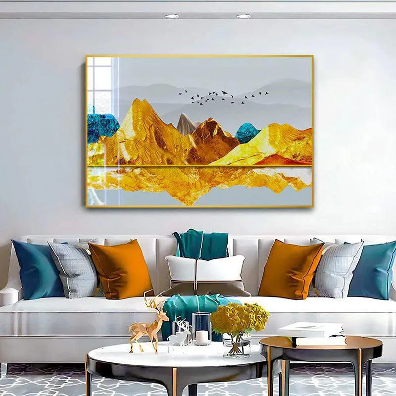 Sunkissed Peaks Modern Canvas Wall Art With Frame - Gold media 1