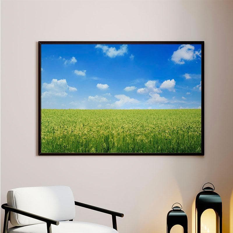 Green Field Canvas Wall Painting - Black Frame