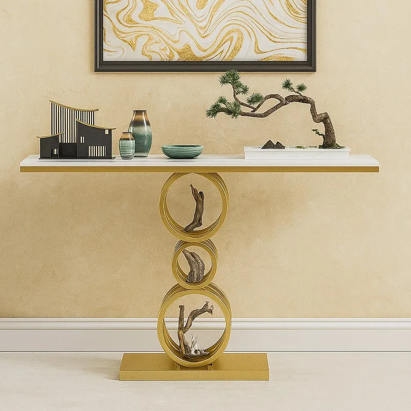 Triple Ring Metal Console Table with Marble Top - Medium media 4