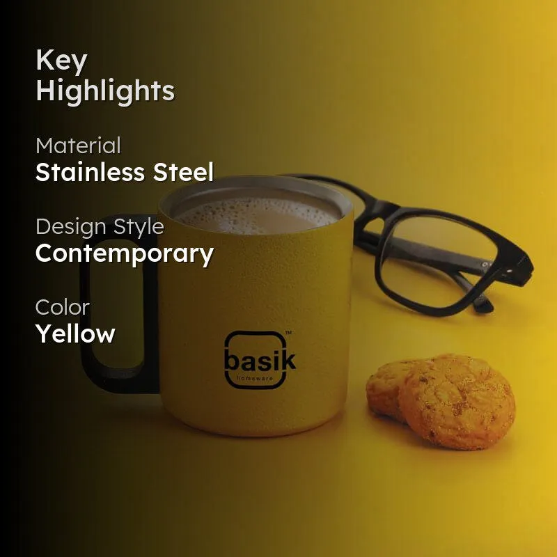 Raya Stainless Steel Coffee Mug (210 mL Each/Yellow) - Set of Two media 2