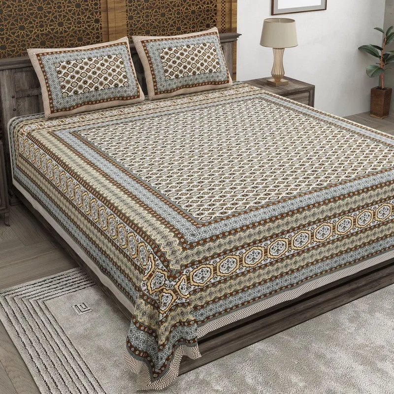 Auraar Cotton Bedsheet (Brown,White) - 240 TC media 1