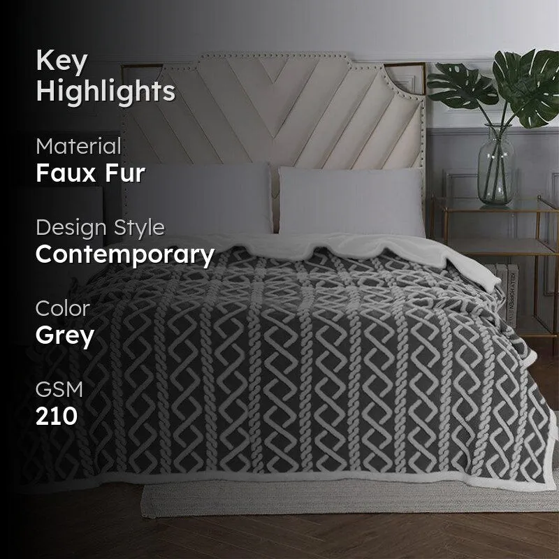 Oriella Geomatric Faux Fur Blanket (Grey) - 210 GSM media 2