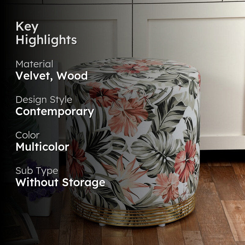 Avira Floral Velvet Pouffe - Multicolor media 2