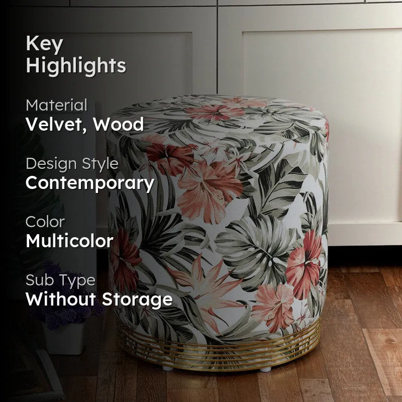 Avira Floral Velvet Pouffe - Multicolor media 2