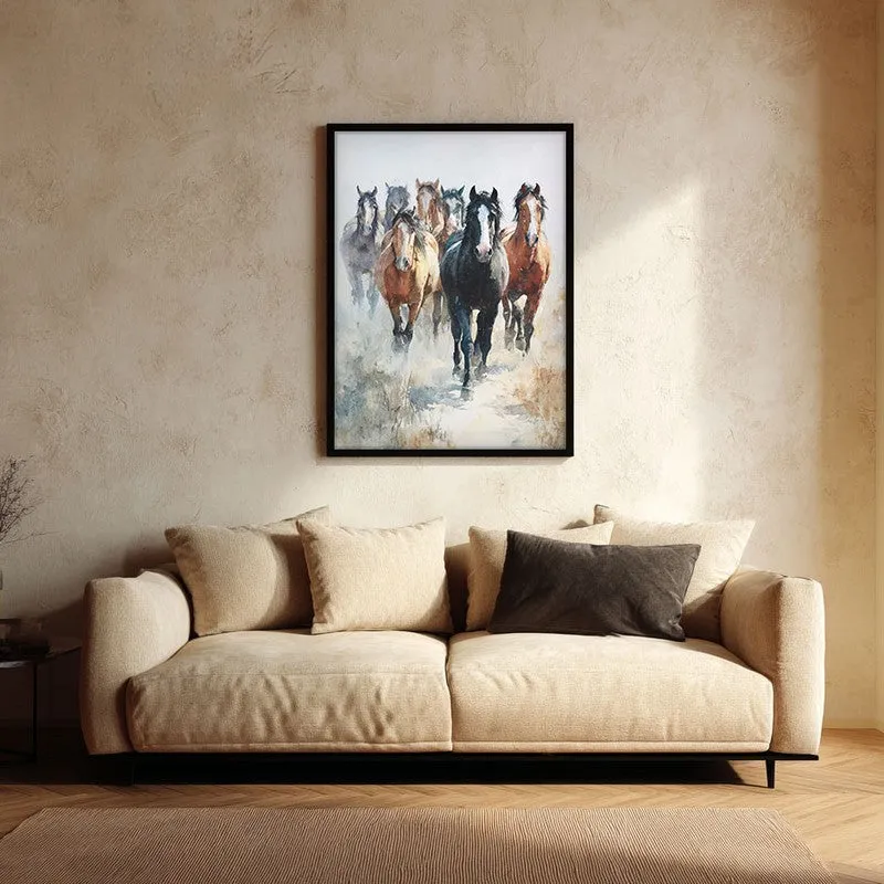 Running Horse Symphony Wall Painting With Black Frame media 1