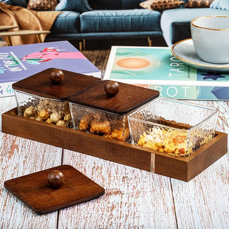 Transparent Glass Jars with Tray (250 ML) - Four Piece Set - 250 mL