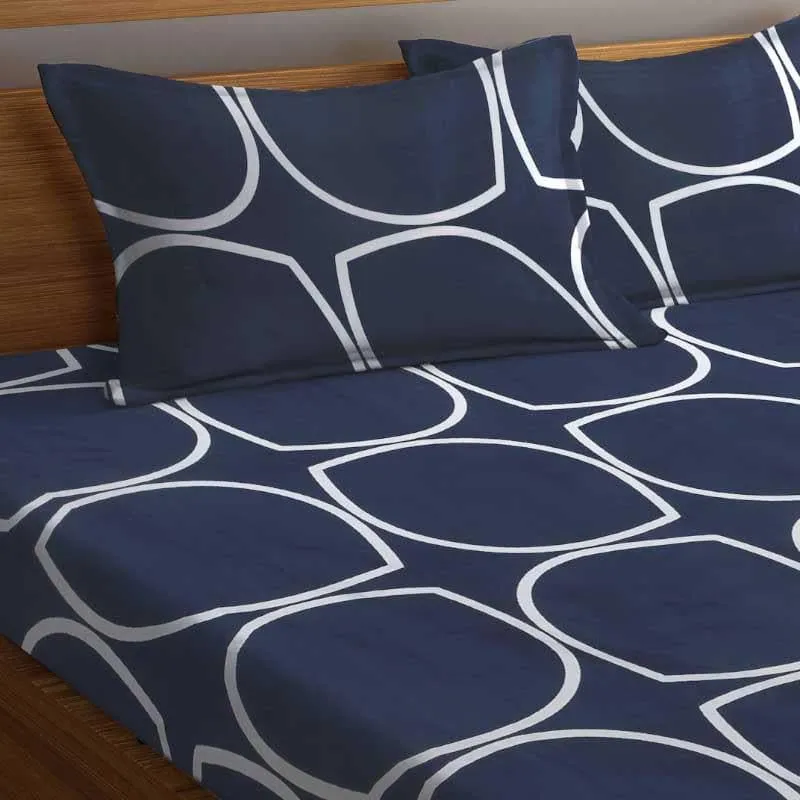 Circum Jive Fitted Microfiber Bedsheet (Dark Blue) - 300 GSM media 3