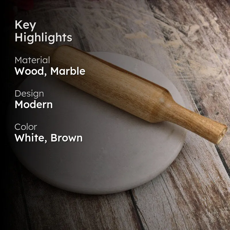 Pavona Wood Rolling Pin With Marble Board - Set Of Two media 2