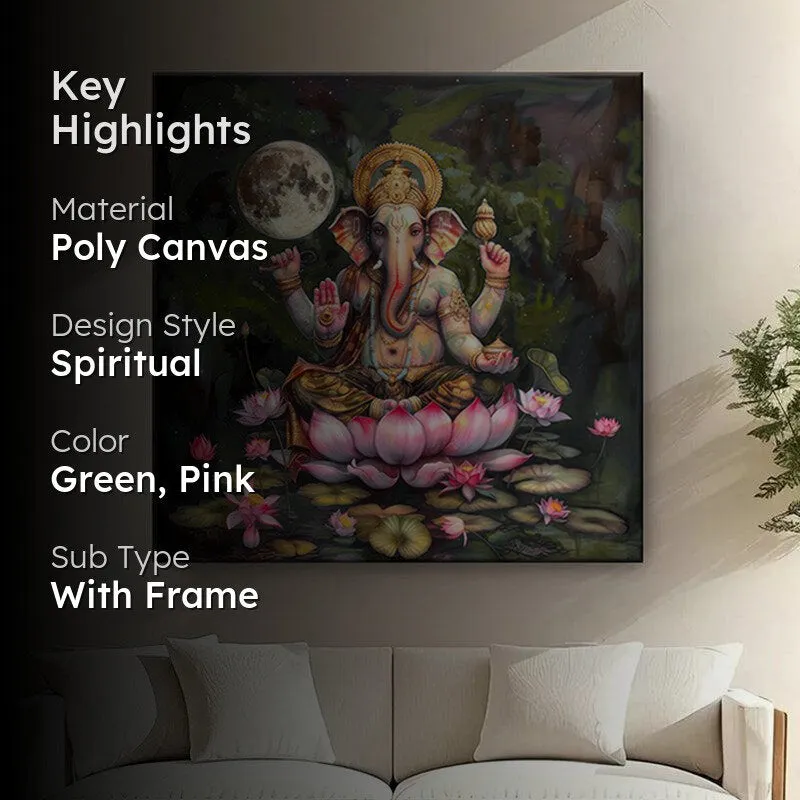 Shri Ganesha On Lotus Wall Painting media 2