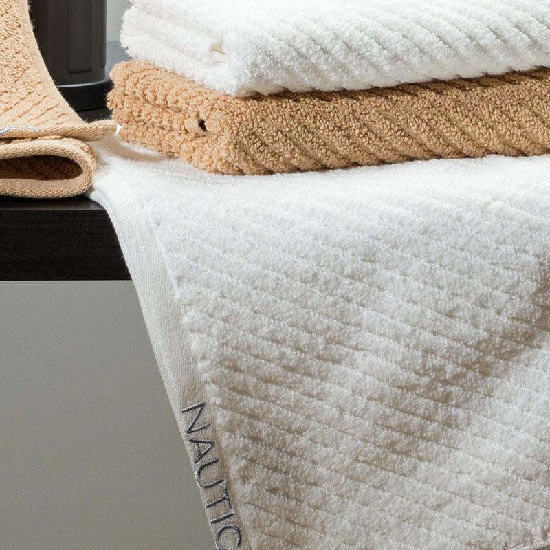 Nautica Riviera Soft Cotton Hand Towel (White & Light Tan) - Set Of Four media 3