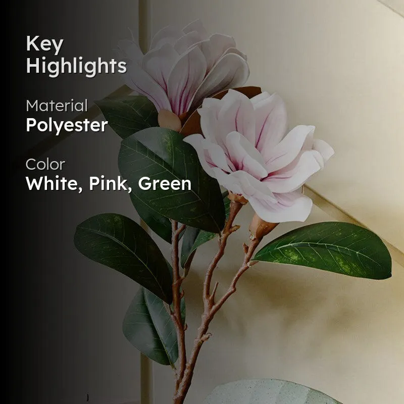 Artificial Magnolia Polyester Flower Stick - White & Pink media 2