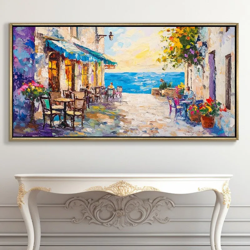 Coastline Cafe Canvas Wall Painting With Frame media 5