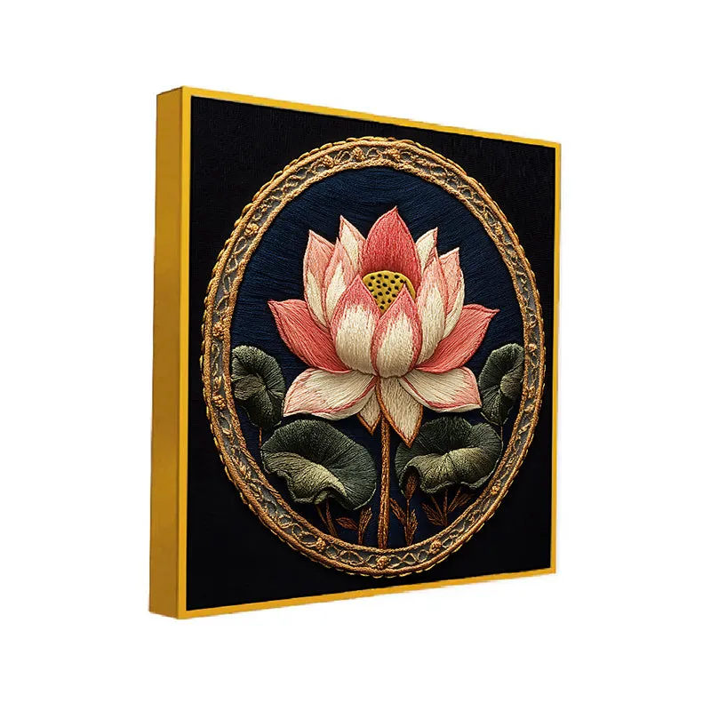 Mystic Lotus Canvas Wall Painting With Frame - Gold media 3