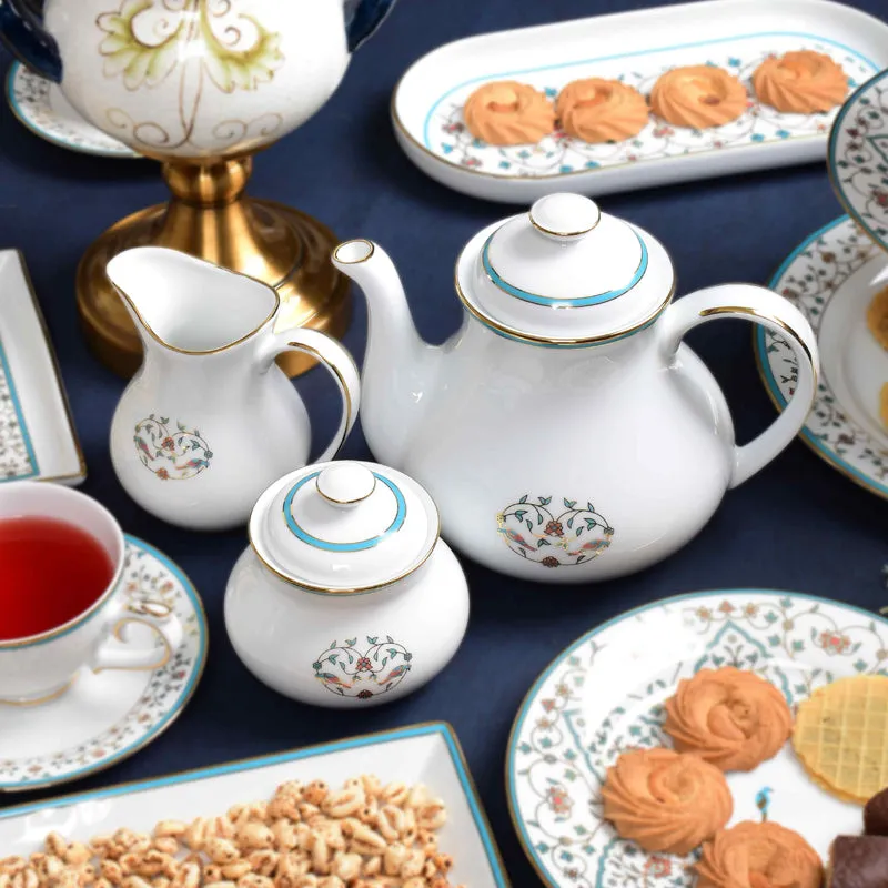 Gilded Mavi 24k Gold Brushed Porcelain Tea Set With Tea Pot - Seventeen Piece Set media 3