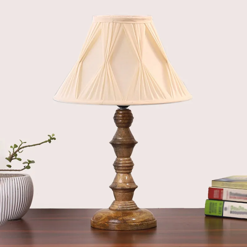 Pleatra Pinch Timber Wooden Table Lamp - Ivory,Brown media 3