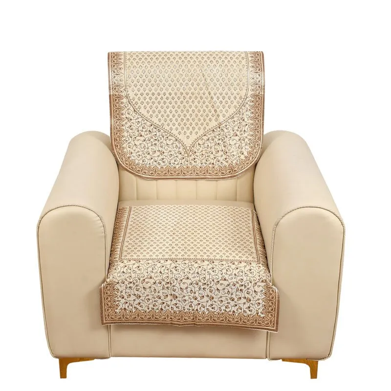Petite Leaves Chenille Sofa Cover - Beige media 6