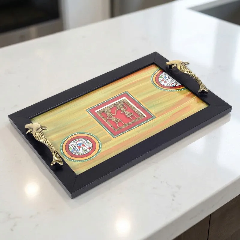 Hunter Green Dhokra Serving Tray media 1