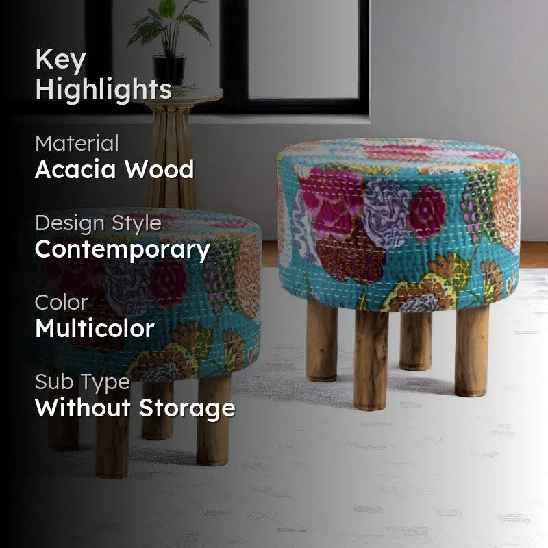 Yrixon Acacia Wooden Ottomans (Multicolor) - Set Of Two media 2