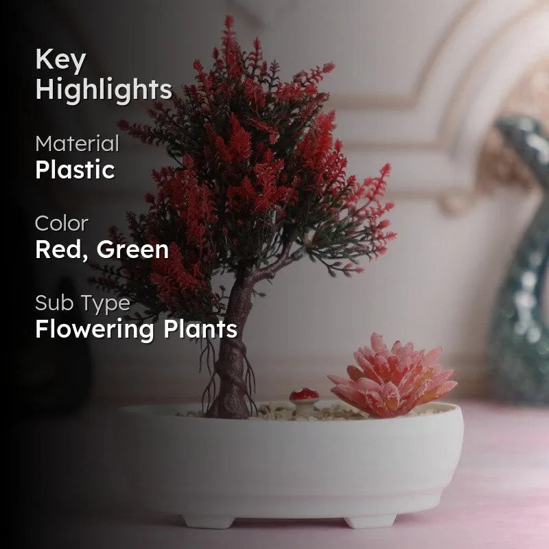 Artificial Bonsai Tree with Red Cactus media 2
