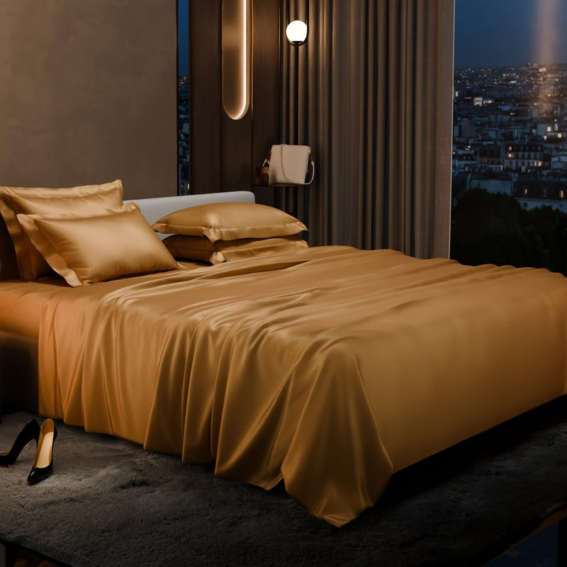 Purelle Satin Bedsheets with 4 Pillow Covers (Gold) - 150 GSM