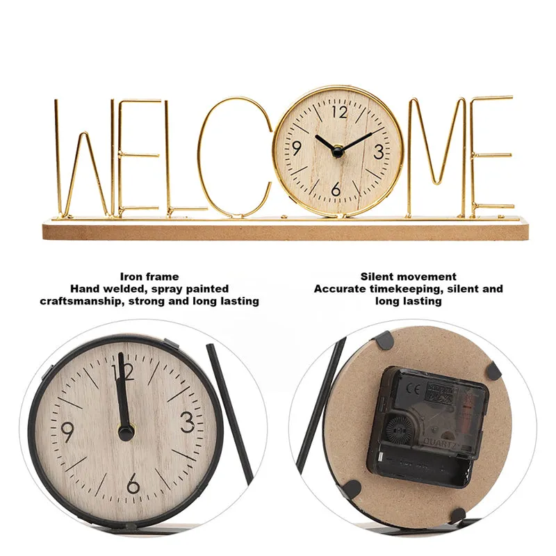 Typo Welcome Table Clock - Gold media 3
