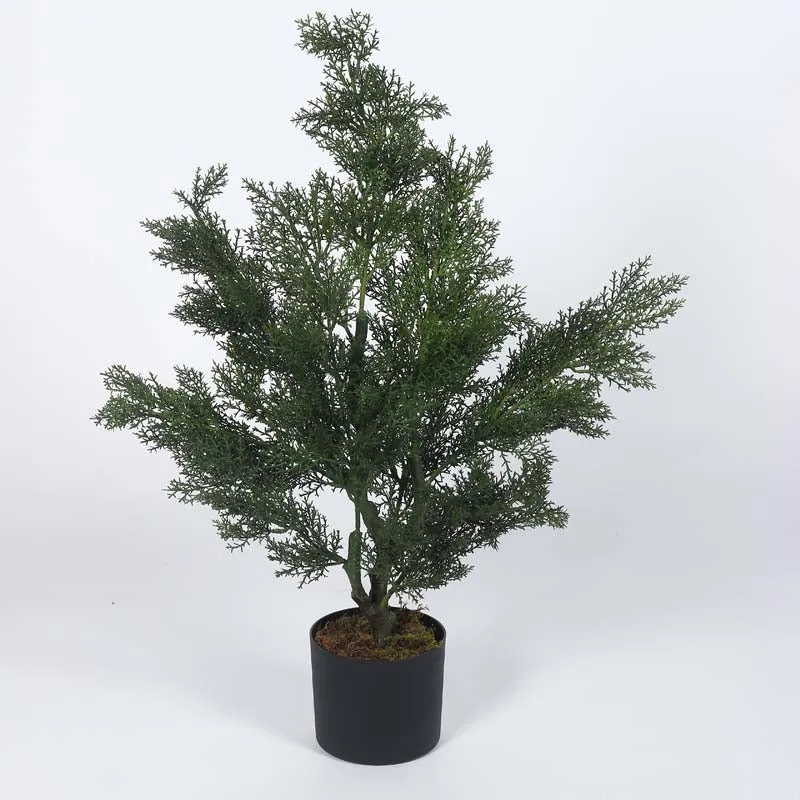 Faux Lush Cypress Spiral Topiary Plant With Black Plastic Pot - 3.0 Feet media 4