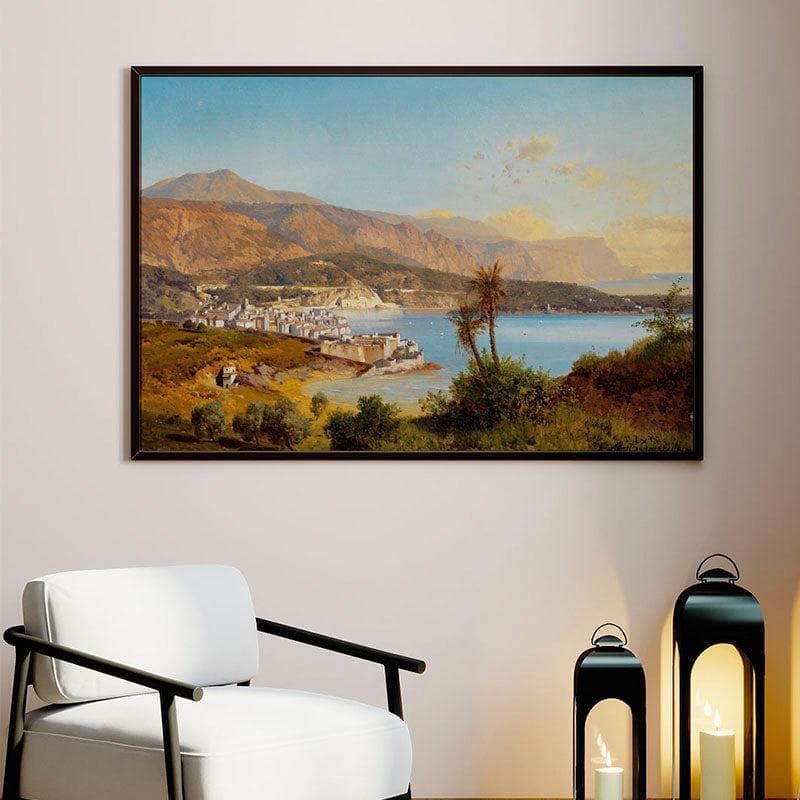 Landscape Afternoon Canvas Wall Painting - Black Frame