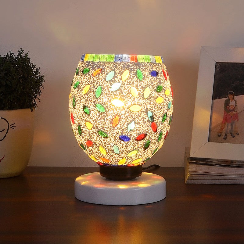 Celesta Mosaic Glass Table Lamp With Wooden Base - Multicolor